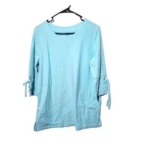Coral Bay Energy Tunic Sz M Blue 3/4 Sleeve Pockets Textured Knit Casual Comfort